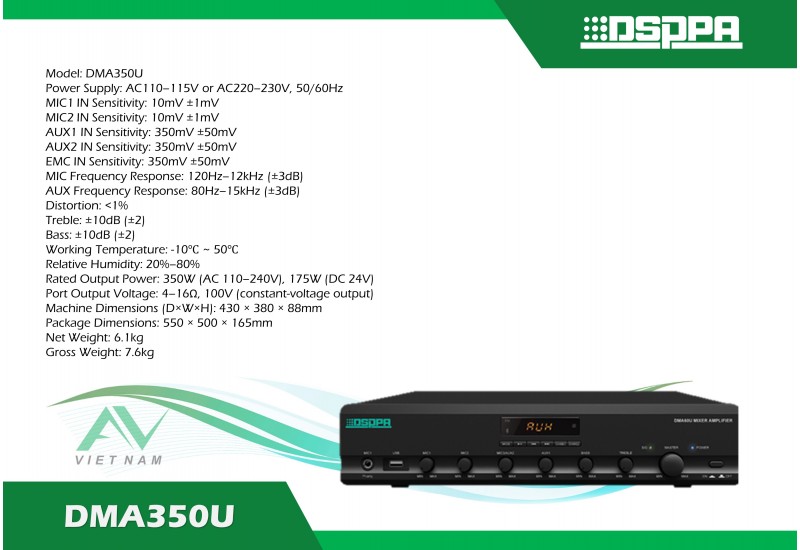 DSPPA DMA350U - Bộ khuếch đại mixer số 350W