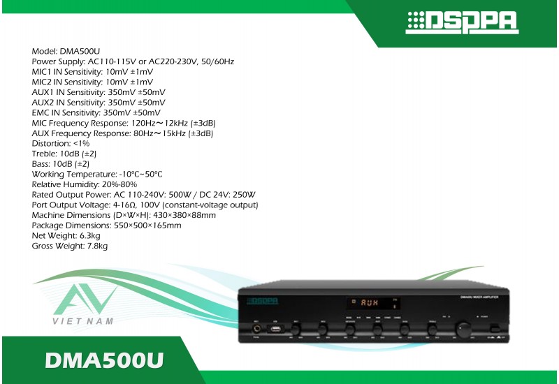 DSPPA DMA500U - Bộ khuếch đại mixer số 500W