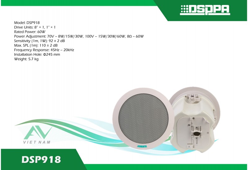 DSPPA DSP918 - Loa âm trần ABS 8W-60W