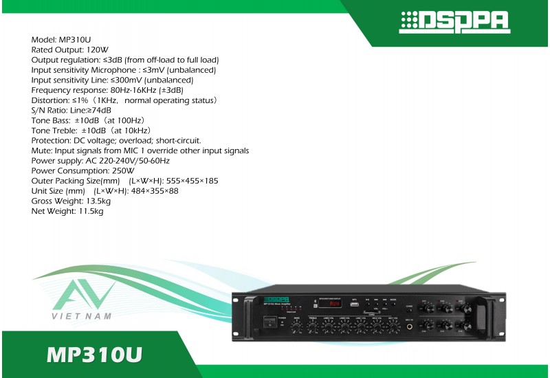 DSPPA MP310U - Bộ khuếch đại tín hiệu 6 vùng 120W