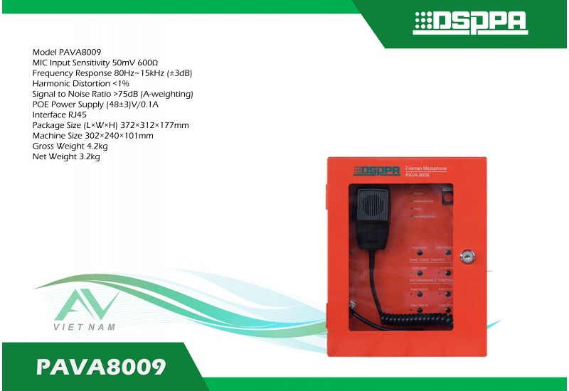 DSPPA PAVA8009 - Hệ thống báo động tích hợp micro báo cháy