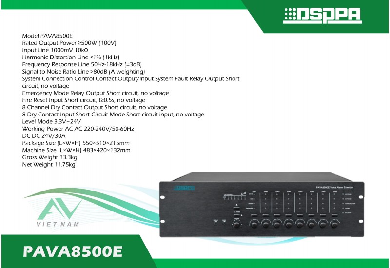 DSPPA PAVA8500E - Bộ khuếch đại mở rộng 8 vùng cho hệ thống báo động bằng giọng nói