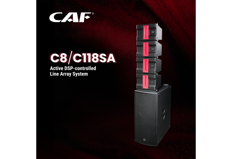 Bộ loa CAF Audio C8 gồm 8 chiếc loa array model C8 và 2 chiếc loa siêu trầm model C118SA